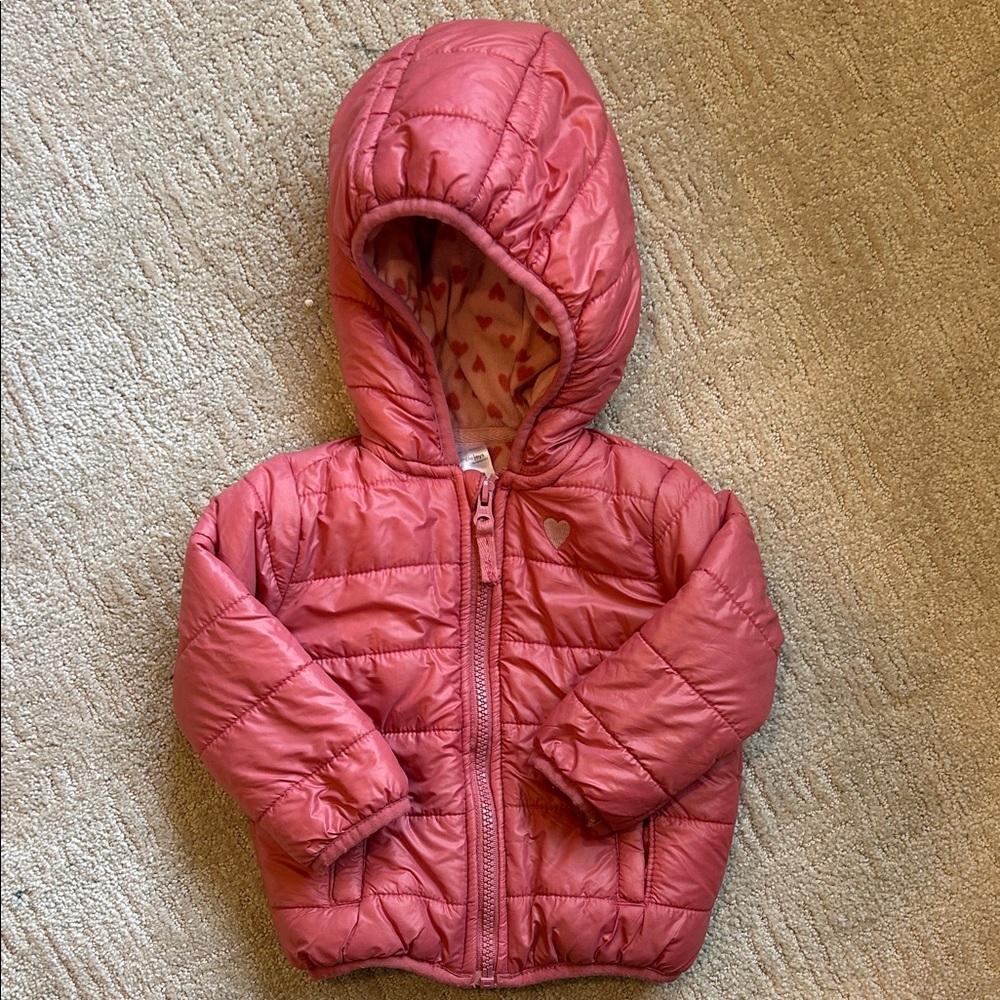Carters Simple Joys Pink Hooded Puffer Jacket 12 Month Girls